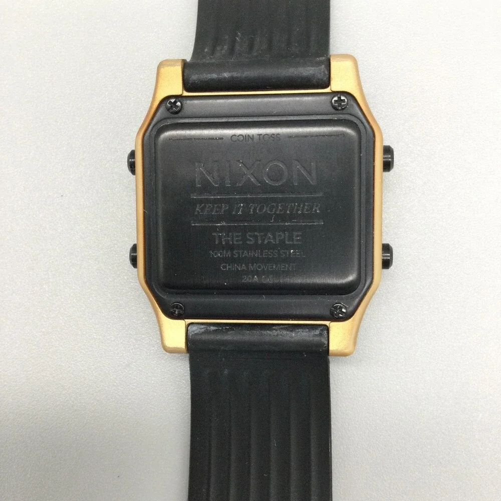 Nixon The Staple Mens Watch 39mm Gold Black Digital Alarm Backlight Silicone